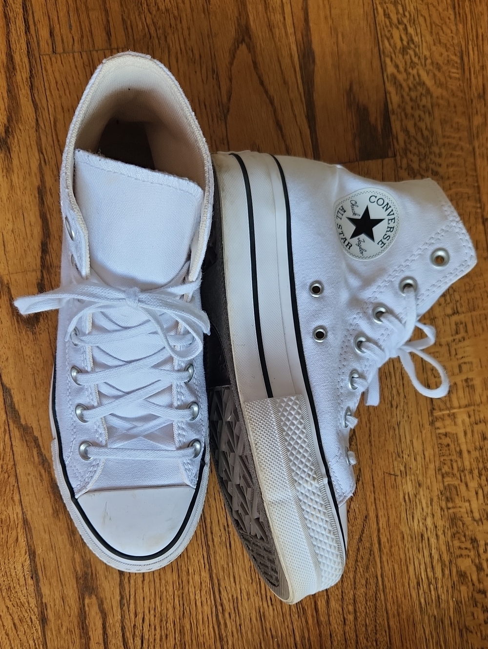 Converse Platform Sole White High Top Sneakers with Black Stripe Detail